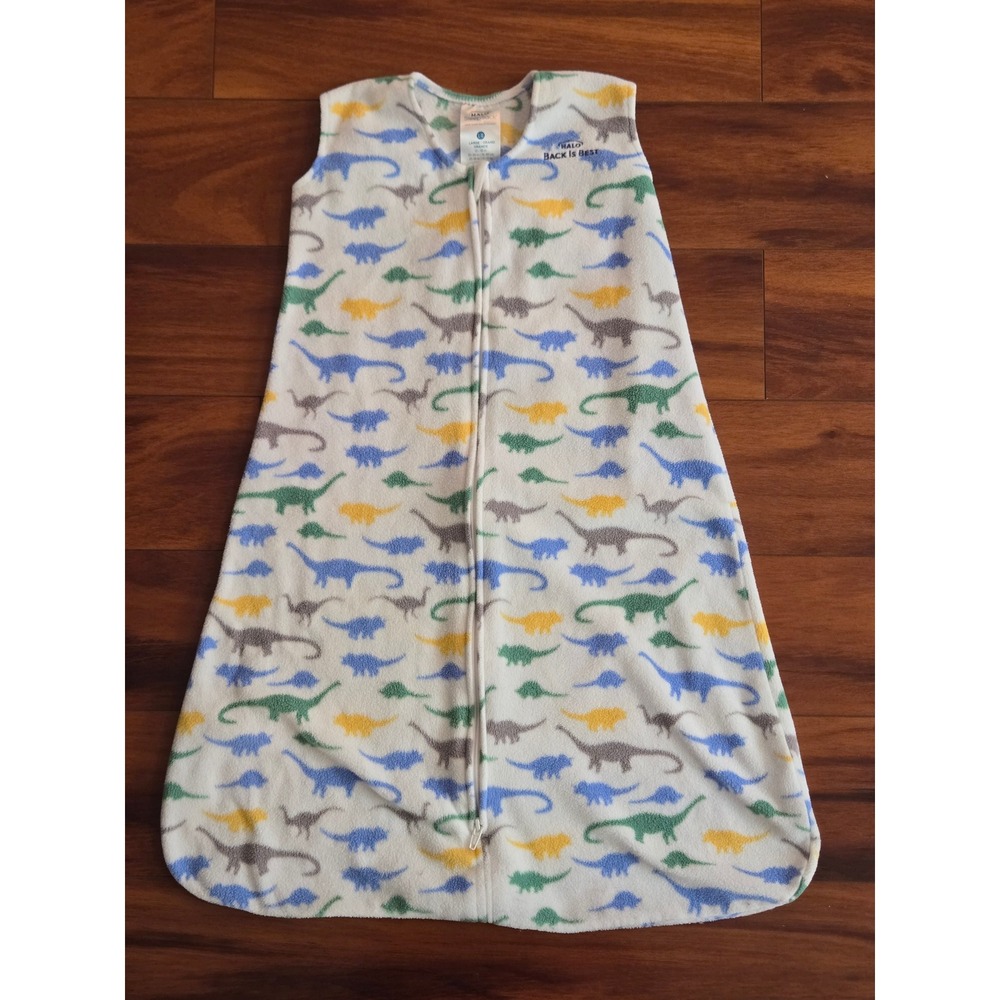 Halo SleepSack Wearable Blanket Large 12-18M Fleece Dinosaur Print Blue Green